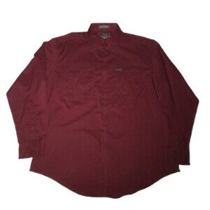 Le Tigre Men’s Tapered Single Needle Long Sleeve Button Up Shirt Maroon Size XL